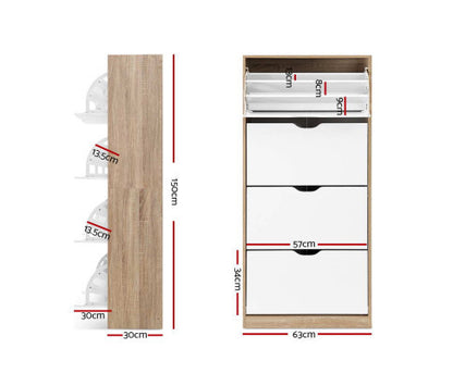 STEFAN SHOE CABINET STORAGE  RACKS WITH 4 COMPARTMENTS -  TWO TONE