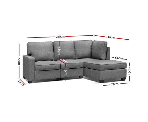 FINLAY 4 SEATER FABRIC LOUNGE SUITE - GREY