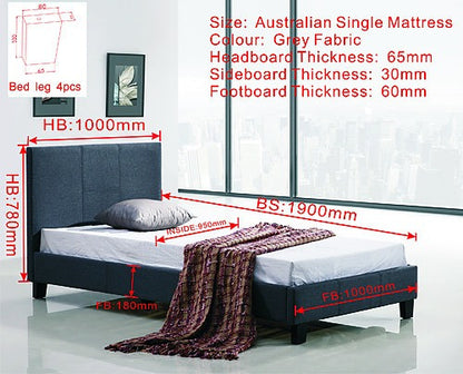SINGLE CLEESE LINEN FABRIC BED FRAME - GREY