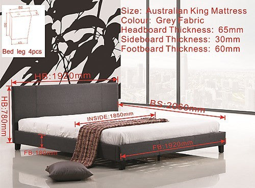 KING CLEESE LINEN FABRIC BED FRAME - GREY