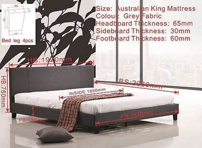 KING CLEESE LINEN FABRIC BED FRAME - GREY