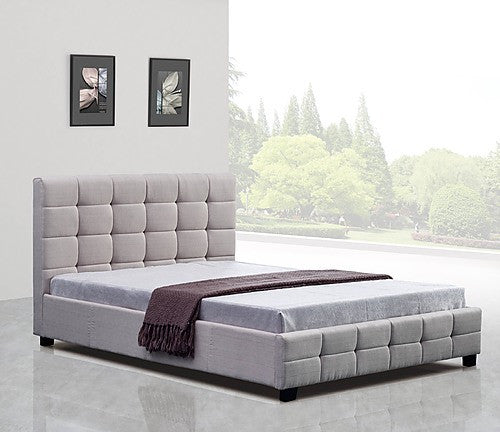 QUEEN ALFRIK LINEN FABRIC DELUXE BEDFRAME - BEIGE