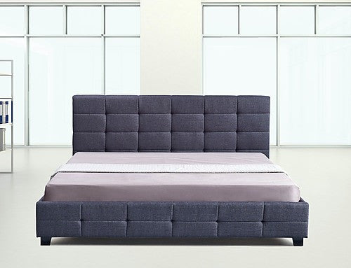 KING ALDEBARAN DELUXE FABRIC BED FRAME WITH TUFTED HEADBOARD - GREY