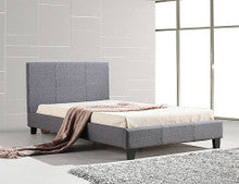 KING SINGLE CORDICE FABRIC BED FRAME - GREY