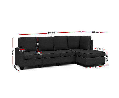 FINLAY 5 SEATER FABRIC LOUNGE SUITE - DARK GREY