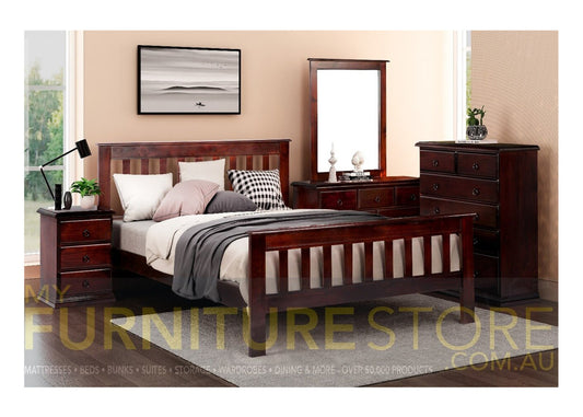 SINGLE CRONULLA (AUSSIE MADE) BED WITH MATCHING FOOT - ASSORTED STAINED COLOURS
