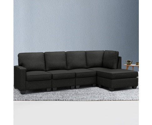 FINLAY 5 SEATER FABRIC LOUNGE SUITE - DARK GREY