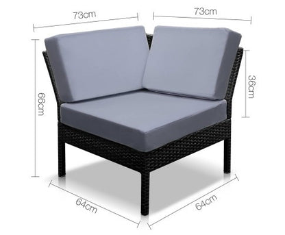 NIEL STACKABLE 6 PCS BLACK WICKER RATTAN 5 SEATER OUTDOOR LOUNGE SET GREY
