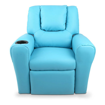 AMARIS  KIDS SINGLE LEATHERETTE RECLINER CHAIR (KID-RECLINER-BU) - BLUE