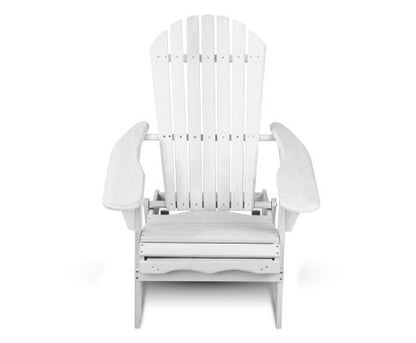 ORBITS  OUTDOOR WOODEN BEACH CHAIR WITH SLIDE-OUT FOOTSTOOL - WHITE