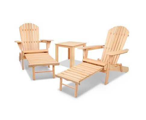 ORBITS 3 PIECE OUTDOOR WOODEN BEACH TABLE AND CHAIR SET - NATURAL