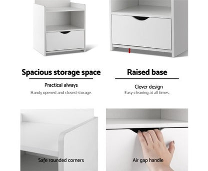 NUMEL  BEDSIDE TABLE WITH DRAWER AND DISPLAY SHELF - WHITE