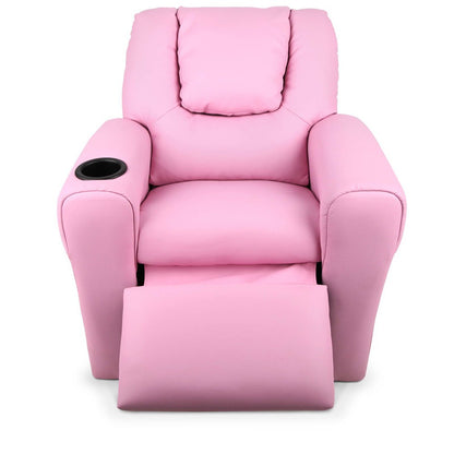 AMARIS  KIDS SINGLE LEATHERETTE RECLINER CHAIR (KID-RECLINER-PK) - PINK