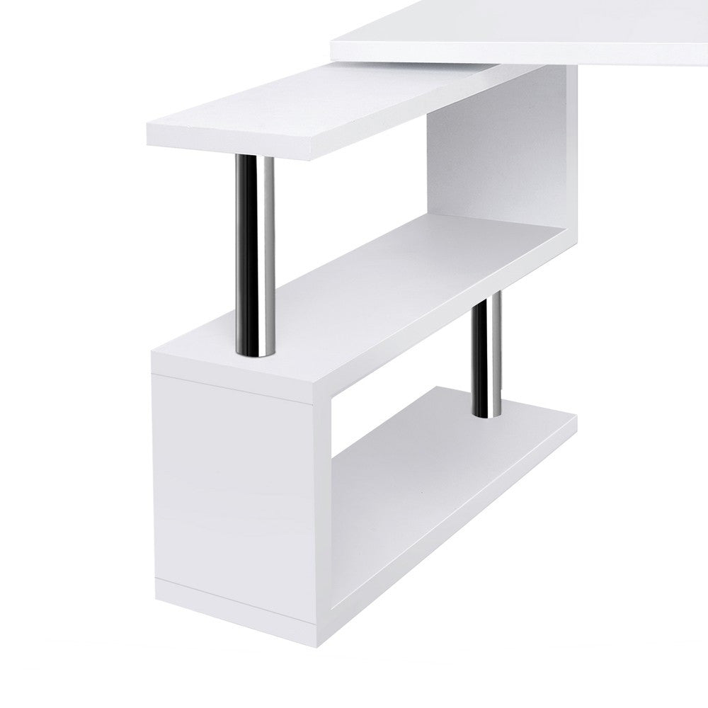 MAYA OFFICE COMPUTER  CORNER DESK DESK TABLE WITH BOOKSHELF  (DESK-SWIVEL-352WH-AB) - WHITE