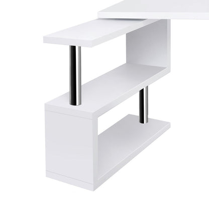 MAYA OFFICE COMPUTER  CORNER DESK DESK TABLE WITH BOOKSHELF  (DESK-SWIVEL-352WH-AB) - WHITE