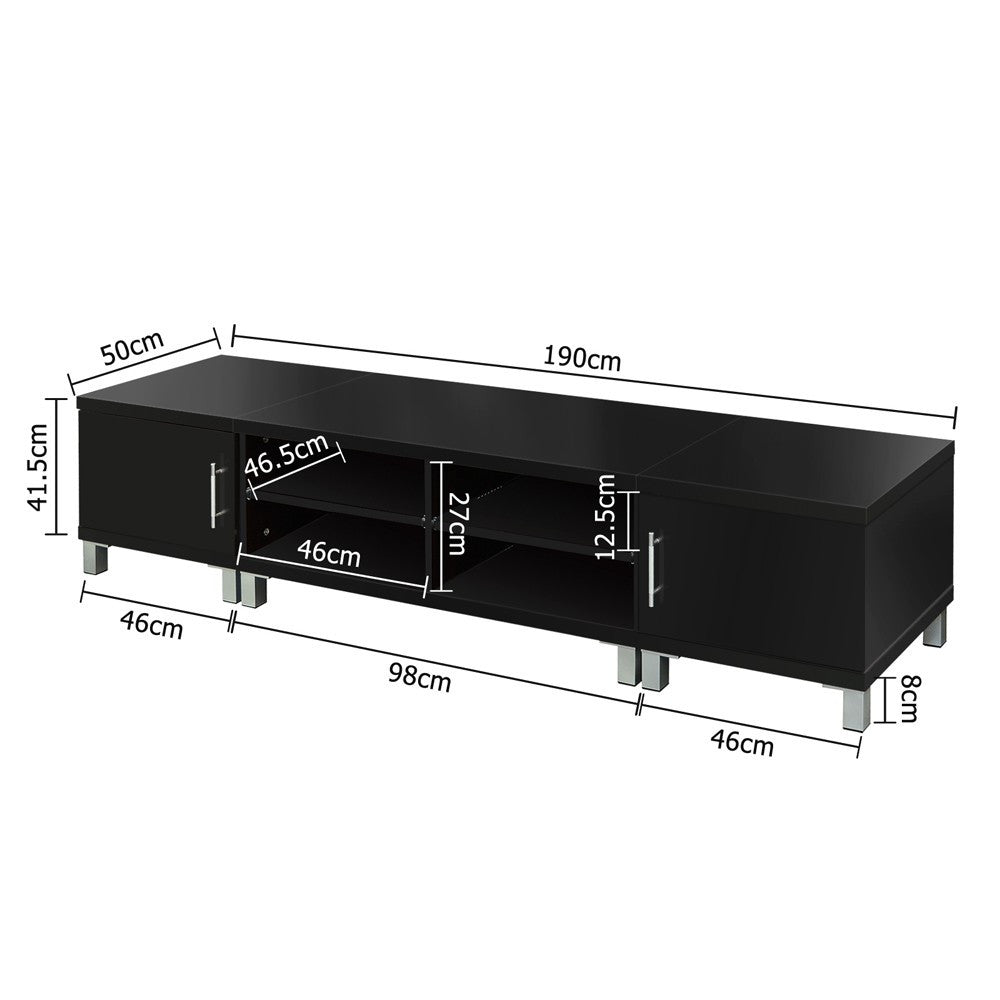 LENNY LOWLINE ENTERTAINMENT UNIT WITH 2 INDEPENDENT SIDE CABINETS - 415(H) x 1900(W) - BLACK
