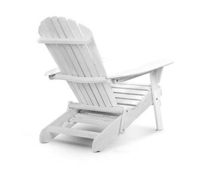 ORBITS 3 PIECE   OUTDOOR WOODEN BEACH CHAIR AND SIDE TABLE SET  WITH SLIDE-OUT FOOTSTOOL - WHITE