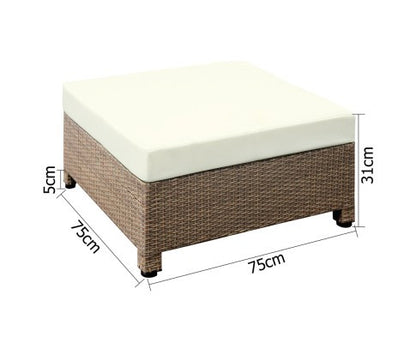 DOMINO 7 PCS BROWN WICKER RATTAN 6 SEATER OUTDOOR LOUNGE SET BEIGE