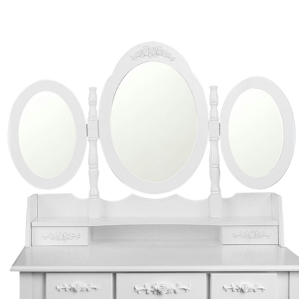 ERIN LUXURY DRESSING TABLE WITH MIRROR & STOOL WITH 7 DRAWERS (DRESS-TAB-7D-AB) - FULLY ASSEMBLED MODEL - (MODEL 5-12-12-1) - 1460(H) X 1020(W) - WHITE