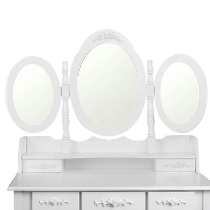 ERIN LUXURY DRESSING TABLE WITH MIRROR & STOOL WITH 7 DRAWERS (DRESS-TAB-7D-AB) - FULLY ASSEMBLED MODEL - (MODEL 5-12-12-1) - 1460(H) X 1020(W) - WHITE