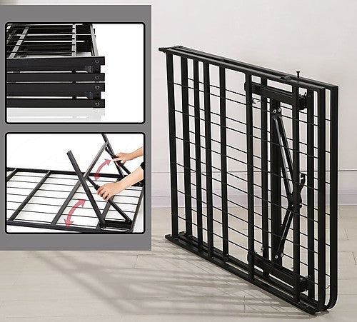 QUEEN CLEMENCE FOLDING METAL BED FRAME - BLACK