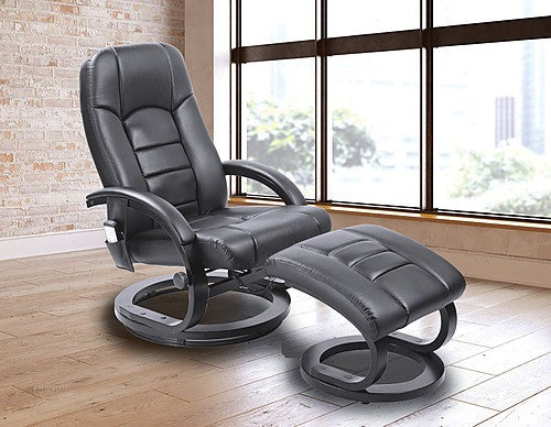 PEEVES LEATHER DELUXE MASSAGE CHAIR WITH FOOTREST - BLACK