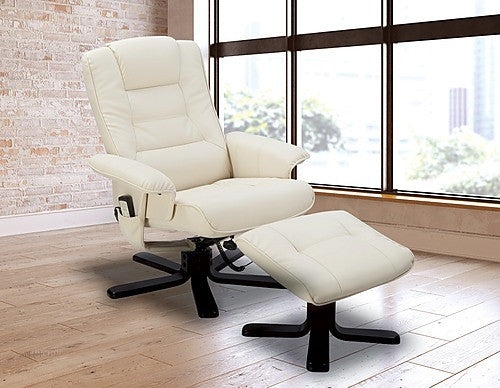 RUPERT LEATHER MASSAGE CHAIR RECLINER WITH FOOTREST - CREAM