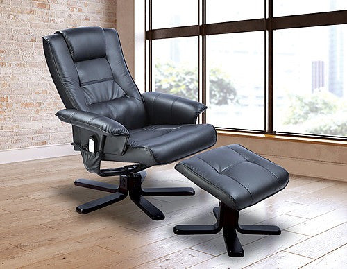 GOMEISA LEATHER MASSAGE RECLINER WITH FOOTREST - BLACK