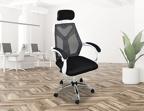 KAEPER GAMING COMPUTER CHAIR MESH BACK FOAM SEAT - WHITE/BLACK