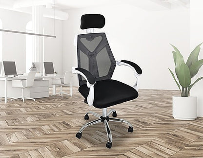 KAEPER GAMING COMPUTER CHAIR MESH BACK FOAM SEAT - WHITE/BLACK