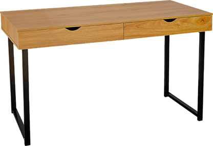MURIEL WHITE MAPLE COMPUTER DESK WITH 2 DRAWERS - BLACK LEGS / MAPLE TOP