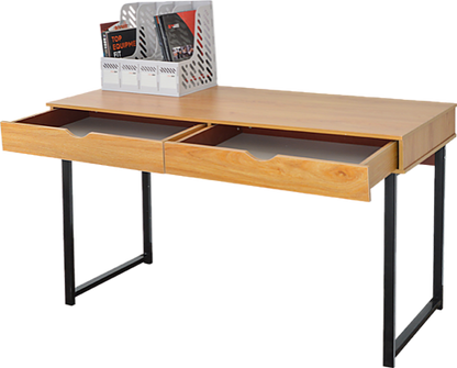 MURIEL WHITE MAPLE COMPUTER DESK WITH 2 DRAWERS - BLACK LEGS / MAPLE TOP