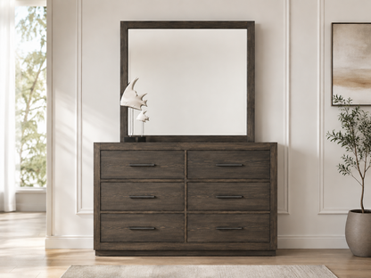 Lindsay (AUSSIE MADE) 6 Drawer Dresser With Floating Base & Mirror - Assorted Stained Ccolours