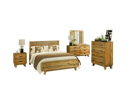 WOODVINCE SCANDINAVIAN KING 5 PIECE (DRESSER) BEDROOM SUITE - ANTIQUE LIGHT BROWN
