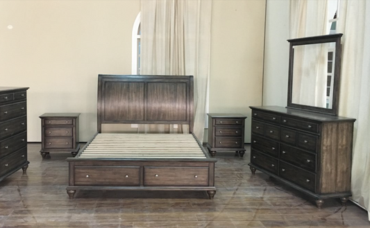Ruden King 5 Piece Dresser Bedroom Suit (8221) Bed With 2 Footend Drawers (MODEL - 7-5-15-18-7-9-1) -burnished Cherry