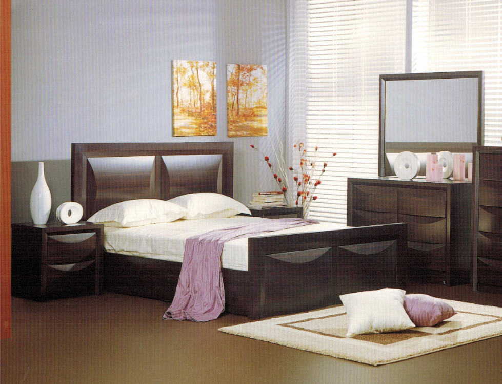 Evita Double Or Queen 5 Piece (DRESSER) Bedroom Suite With Storage Drawers - Walnut