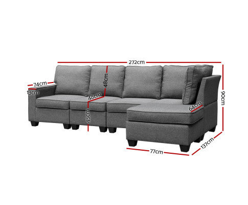 FINLAY 5 SEATER FABRIC LOUNGE SUITE - GREY
