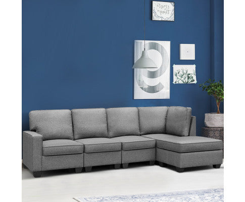 Finlay 5 Seater Fabric Lounge Suite - Grey