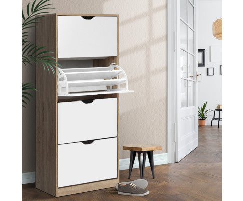 STEFAN SHOE CABINET STORAGE  RACKS WITH 4 COMPARTMENTS -  TWO TONE