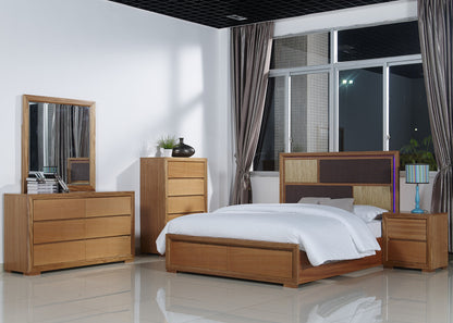 DUAS (614) QUEEN 6 PIECE (THE LOT) BEDROOM SUITE WITH  LED LIGHT ON BEDHEAD  (MODEL 1-21-4-18-5-25) - MAPLE