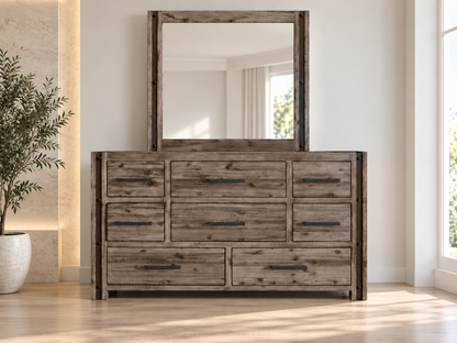 Swan (3592) 8 Drawers Hardwood Dressing Table With Mirror (19-20-15-3-11-25-1-18-4)- 815(H) X 1400(W) - Brushed Gum