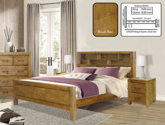 Clayton Queen 3 Piece (BEDSIDE) Bedroom Suite With Bookcase Bedhead - Brush Box
