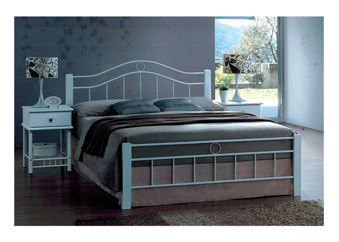 Queen Crystal Hardwood & Metal Bed Frame - White / White
