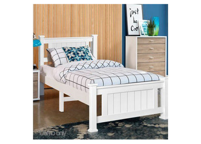 SINGLE TAN  SOLID TIMBER BED FRAME - WHITE