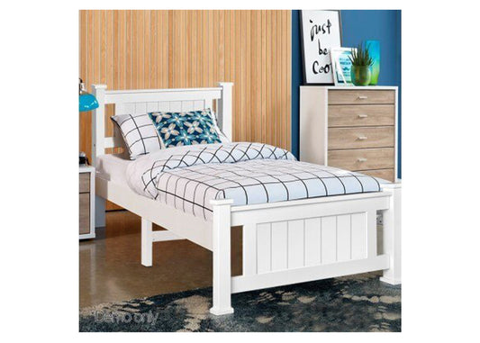SINGLE TAN  SOLID TIMBER BED FRAME - WHITE