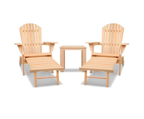 ORBITS 3 PIECE OUTDOOR WOODEN BEACH TABLE AND CHAIR SET - NATURAL