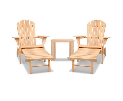 ORBITS 3 PIECE OUTDOOR WOODEN BEACH TABLE AND CHAIR SET - NATURAL