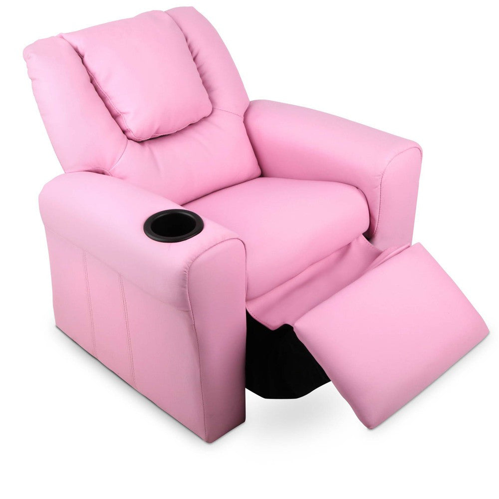 AMARIS  KIDS SINGLE LEATHERETTE RECLINER CHAIR (KID-RECLINER-PK) - PINK