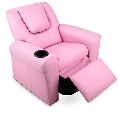AMARIS  KIDS SINGLE LEATHERETTE RECLINER CHAIR (KID-RECLINER-PK) - PINK