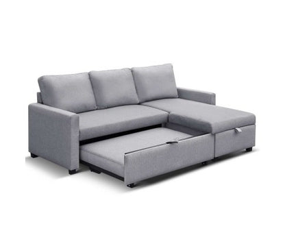 STELLO 3 SEATER FABRIC  SEATER - SOFABED WITH STORAGE   - GREY